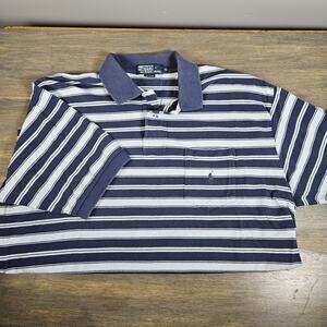 Polo Ralph Lauren XL Stripe Pocket‎ Polo Shirt Navy White Classic Fit Cotton